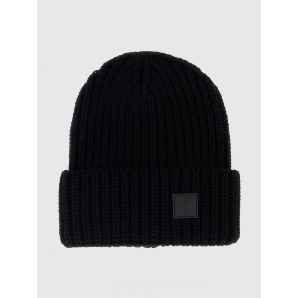 Saint Laurent Men Saint Laurent Ribbed Wool Beanie With Cuff And Ysl Monogram